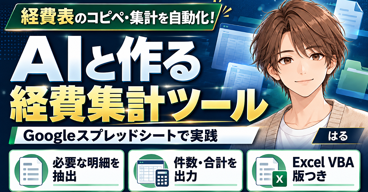 経費表のコピペ・集計を自動化!AIと作る「経費集計ツール」のアイキャッチ画像