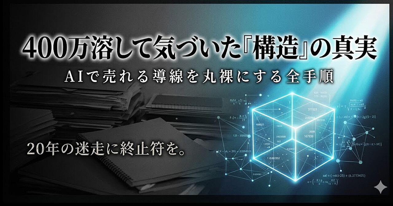 【保存版】教材に400万溶かした元・ノウハウコレクターが気づいた、たった1つの真実。「売れる構造」をAIで丸裸にし、1日40分で月3万が勝手に積み上がる全手順