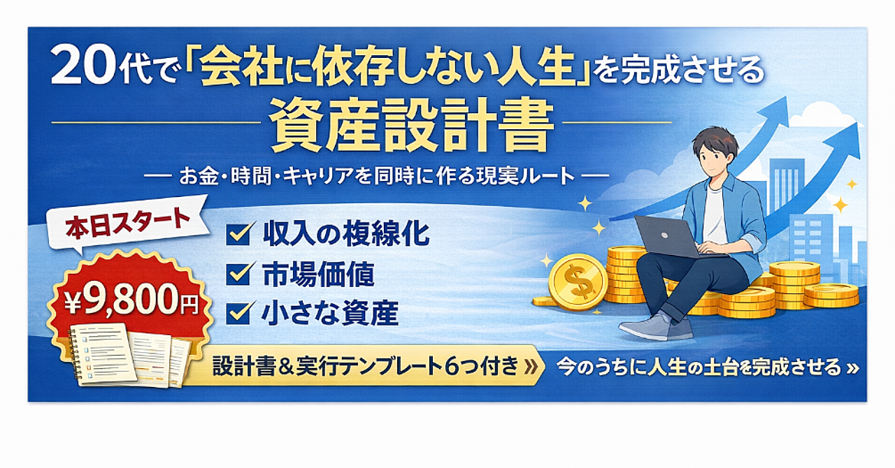 20代で「会社に依存しない人生」を完成させる資産設計書
―― お金・時間・キャリアを同時に作る現実ルート ――
