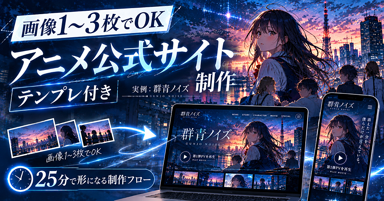 【7時間→約25分】画像1〜3枚からAIがアニメ公式サイトを制作|素材設計・実装・QAまで自走する「AI ANIME SITE AUTOPILOT」のアイキャッチ画像