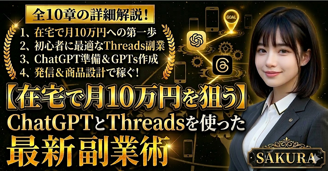 【65,000文字以上の大ボリューム！】【在宅で月10万円を狙う】ChatGPTとThreadsを使った最新副業術