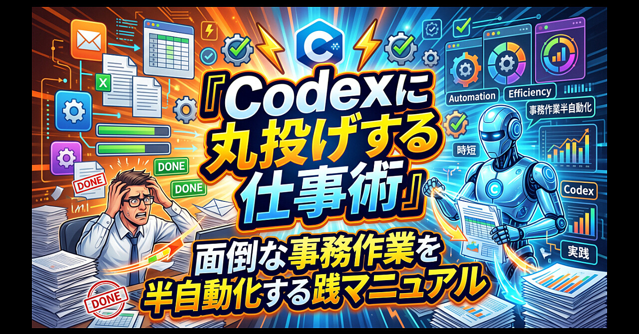 Codexに丸投げする仕事術|面倒な事務作業を半自動化する実践マニュアルのアイキャッチ画像