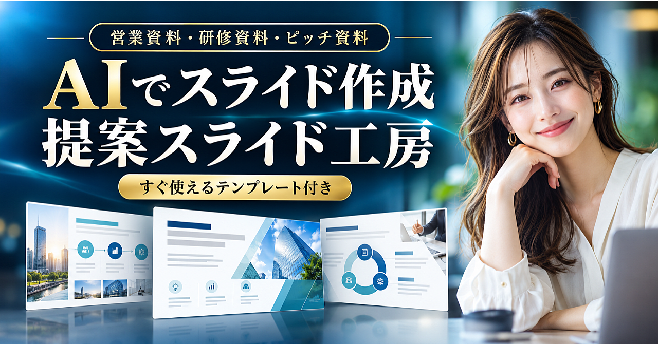 提案スライド工房|AIで下書き、根拠を確認。3業種の営業資料をつくる12枚テンプレートのアイキャッチ画像