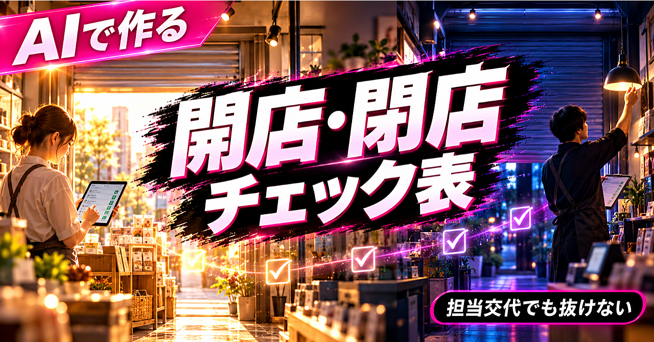 【AIで店舗の開店・閉店チェック表を作る】担当交代でも抜けない確認順と記録の残し方のアイキャッチ画像
