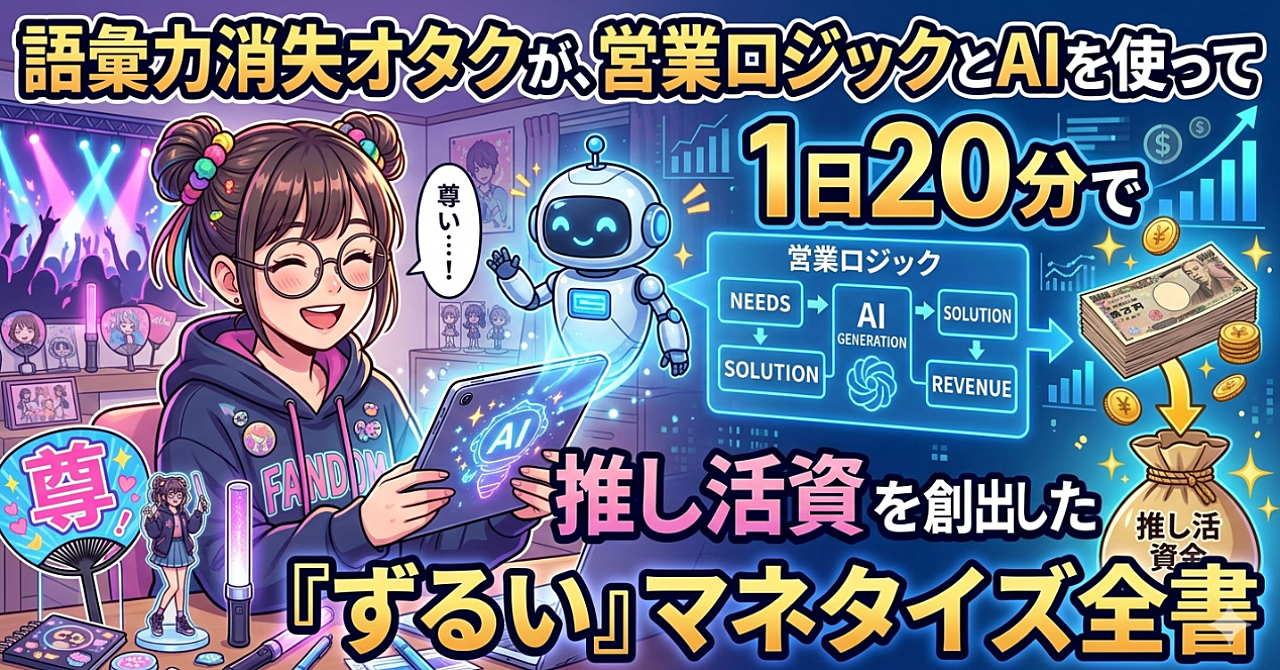 【画像解説付き】語彙力消失オタクが、営業ロジックとAIを使って1日20分で推し活資金を創出した「ずるい」マネタイズ全書