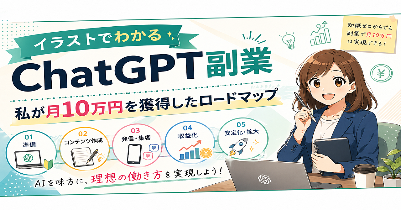 イラストでわかるChatGPT副業
私が月10万円を獲得したロードマップ