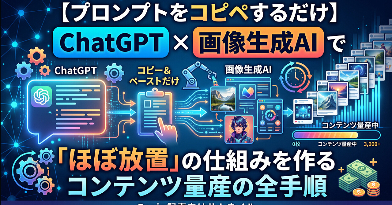 【プロンプトをコピペするだけ】ChatGPT×画像生成AIで「ほぼ放置」の仕組みを作る、コンテンツ量産の全手順のアイキャッチ画像