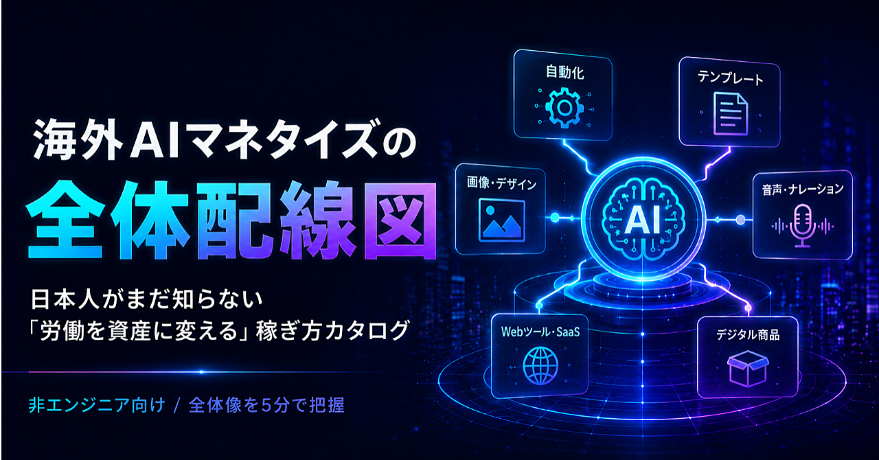 海外AIマネタイズの全体配線図|あなたにあった稼ぎ方を見つける手引きのアイキャッチ画像