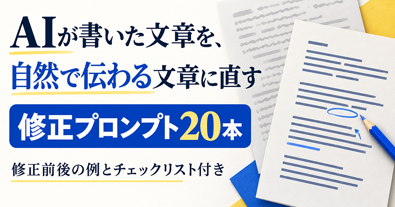 AIが書いた文章を、自然で伝わる文章に直す|修正プロンプト20本と、修正前後の実践例のアイキャッチ画像