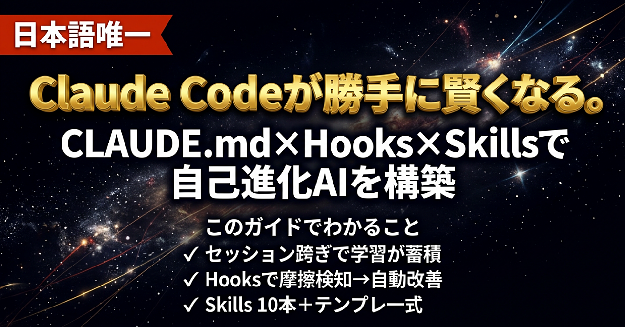 Claude Codeが勝手に賢くなる。CLAUDE.md×Hooks×Skillsで