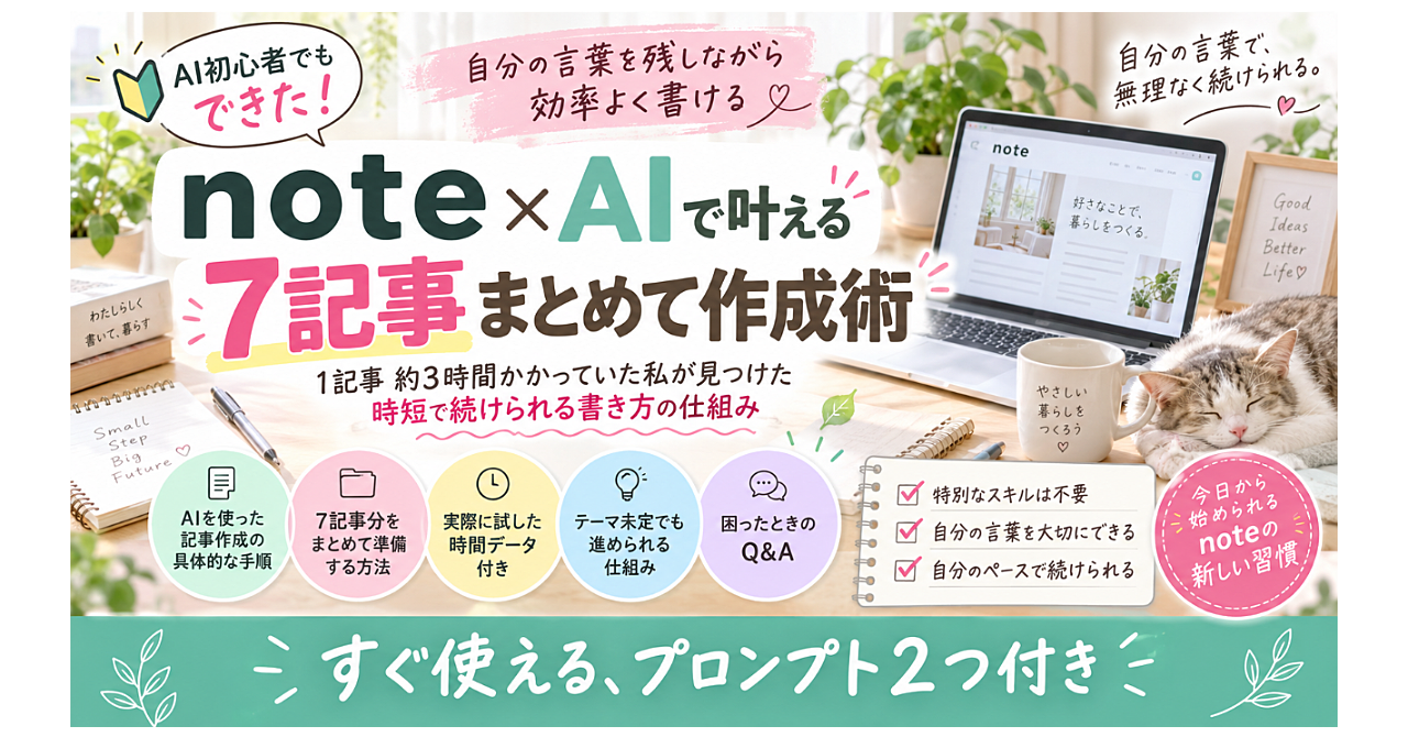 AI初心者でもできた!note×AIで叶える、7記事まとめて作成術のアイキャッチ画像