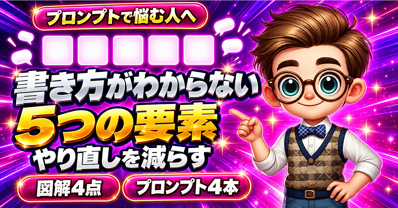 AI副業、思い通りのプロンプトの書き方がわからない人へ。5つの要素で、やり直しを減らす書き方のアイキャッチ画像
