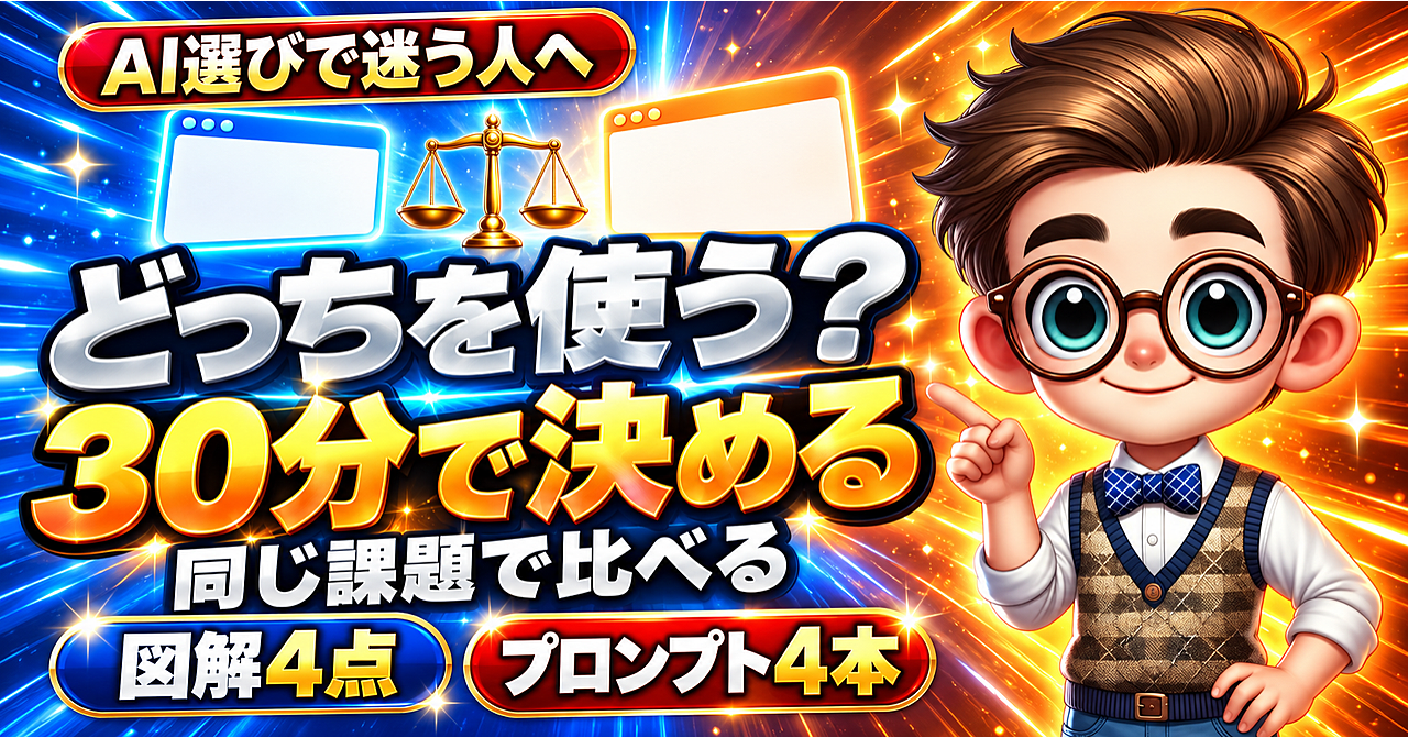 AI副業、ChatGPTとClaudeどれを使えばいいかわからない人へ。30分・同じ課題で比べて、1つに決める手順のアイキャッチ画像