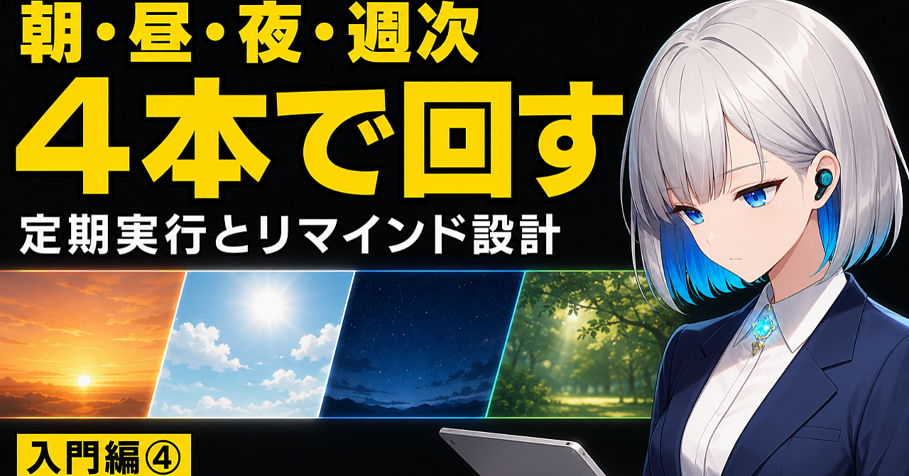 【入門編④】朝昼夜週次の4本で回す、定期実行とリマインド設計のアイキャッチ画像