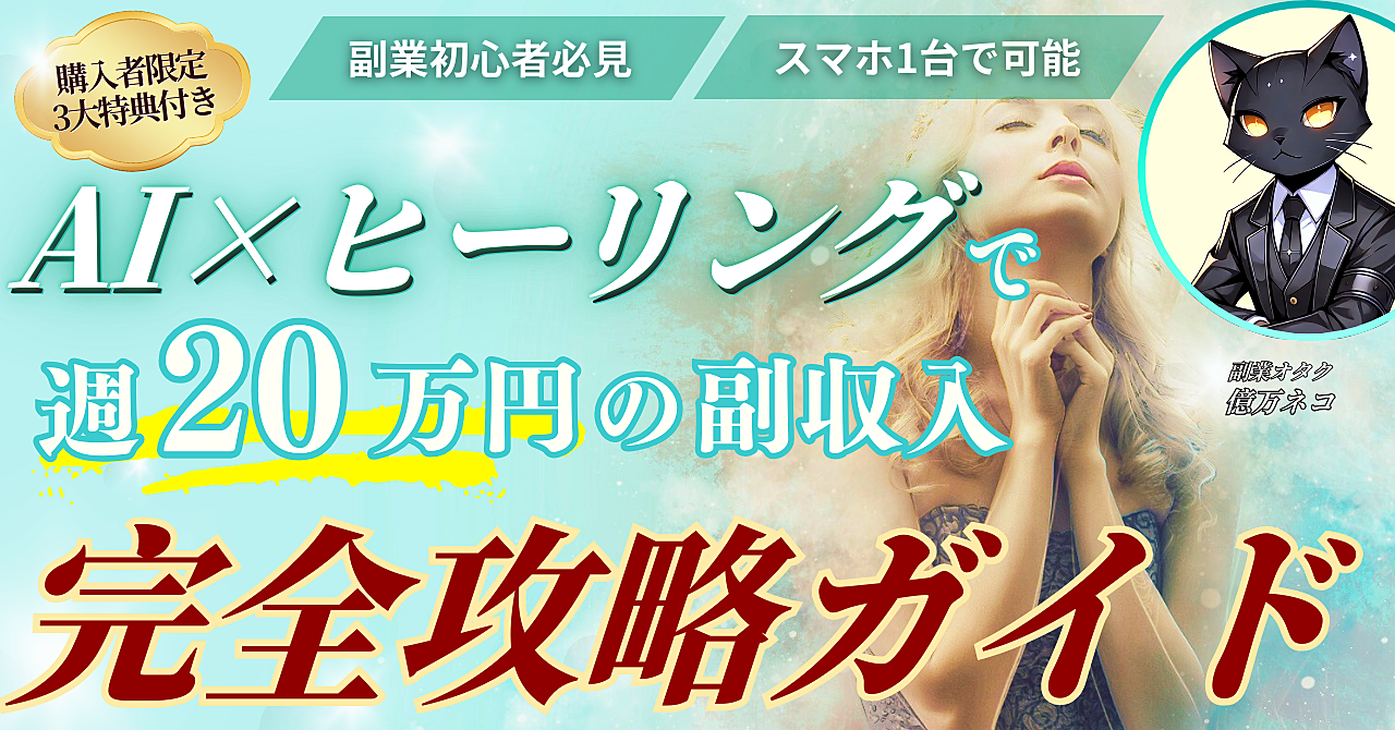 【スマホ1台で可能】AI×ヒーリングで週20万円の副収入を稼ぐ手法≪完全攻略ガイド≫
