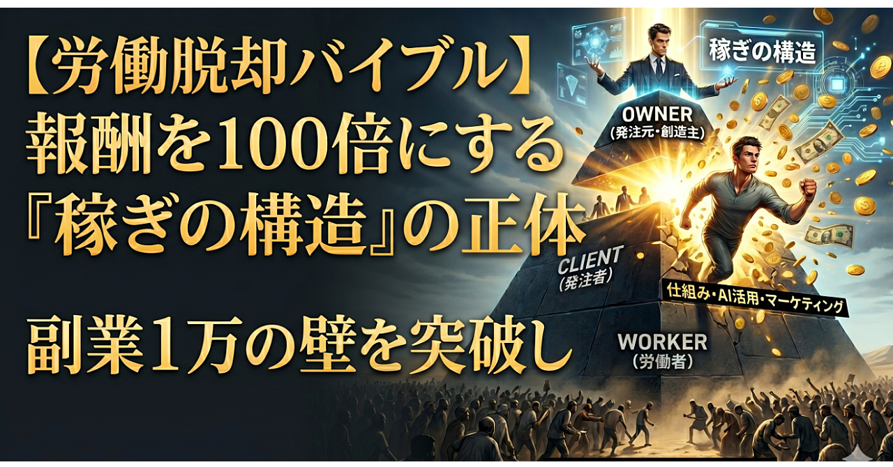 【労働脱却バイブル】副業1万の壁を突破し報酬を100倍にする「稼ぎの構造」の正体