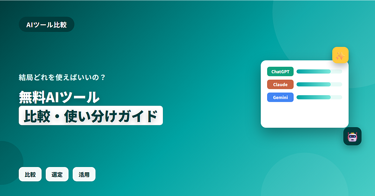 【2026年最新】無料AIツール比較・使い分けガイド〜ChatGPT・Claude・Geminiどれを使う?〜のアイキャッチ画像