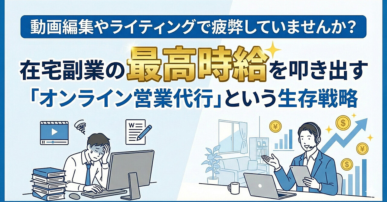 動画編集やライティングで疲弊していませんか？在宅副業の最高時給を叩き出す「オンライン営業代行」という生存戦略