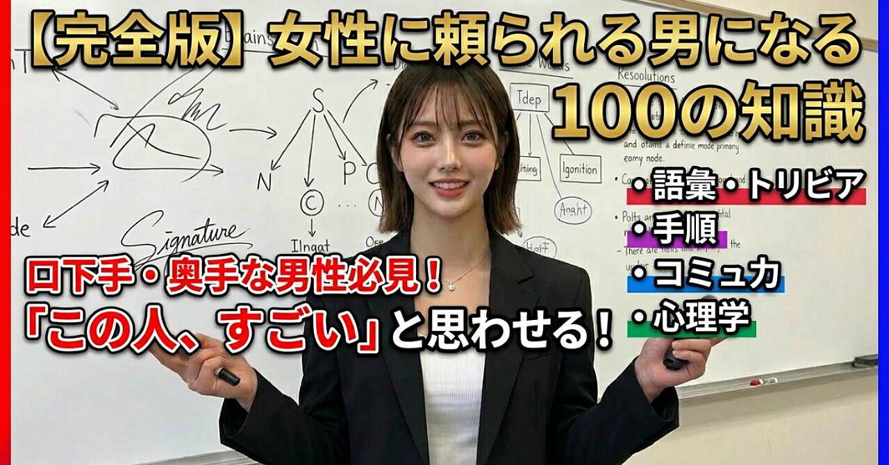 【完全版】頼られる男になる知識100選〜語彙力・雑学・手続き・コミュ術・心理学まで。内気な男が女性に「この人すごい」と思われるようになる教科書〜