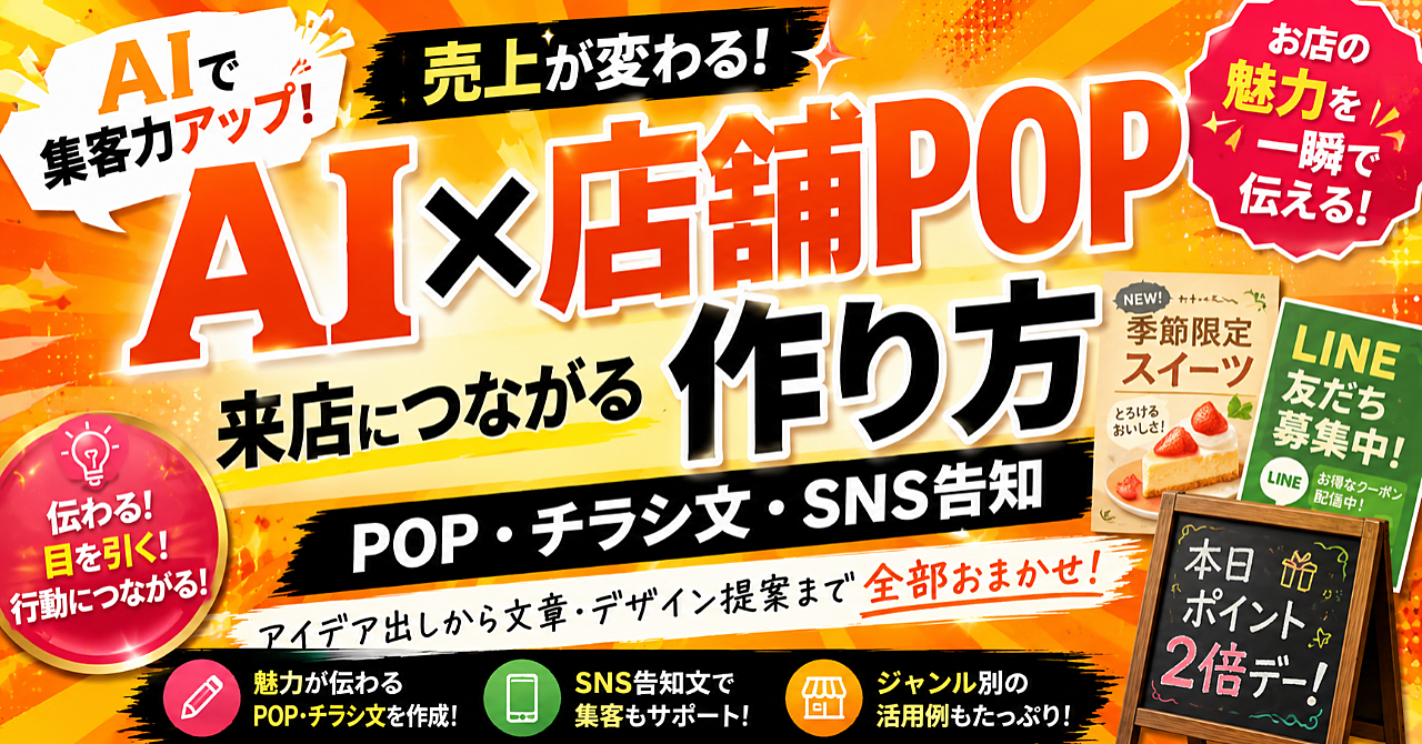 【AI✖️店舗POP】来店につながるPOP・チラシ文・SNS告知を作る方法のアイキャッチ画像