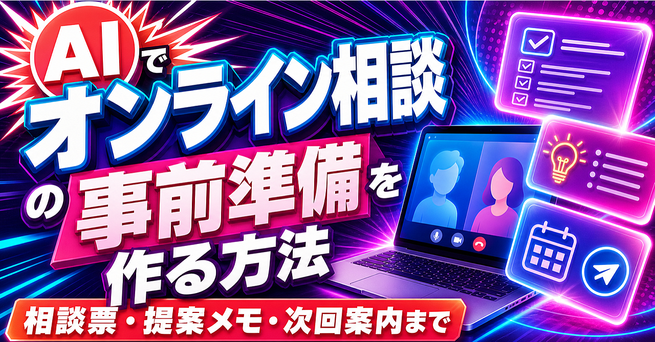 AIでオンライン相談の事前準備を作る方法|相談票・提案メモ・次回案内までのアイキャッチ画像