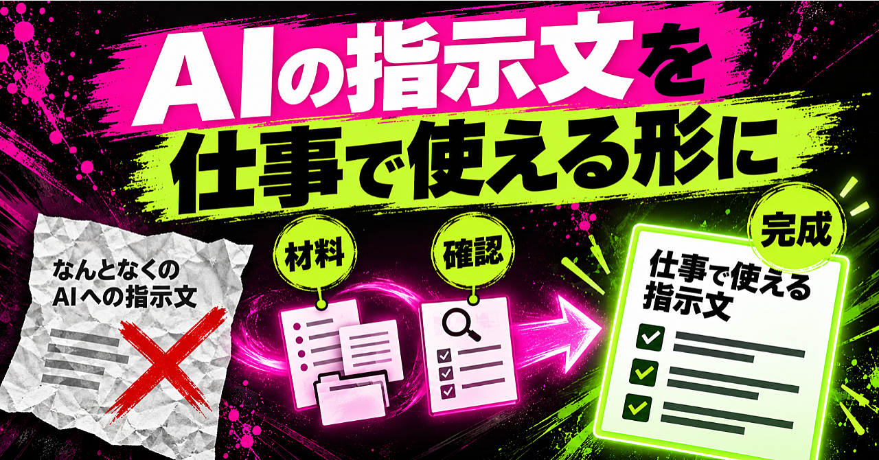 【AIの指示文を仕事で使える形に直す】コピペで失敗する理由と、3つの業務で試す改善手順のアイキャッチ画像