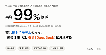 Claude Code の課金消費を実測99%削減（筆者の最大構成比）——頭は最上位モデルのまま「読む仕事」だけ DeepSeek に外注する完全手順と、3日で踏んだ全22の罠