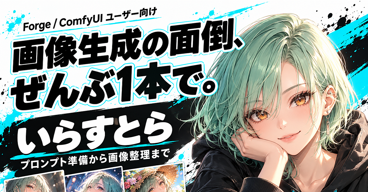 プロンプトの準備から画像整理まで「いらすとら」【Forge・ComfyUI向けWindowsアプリ付き・レビュー特典あり】のアイキャッチ画像