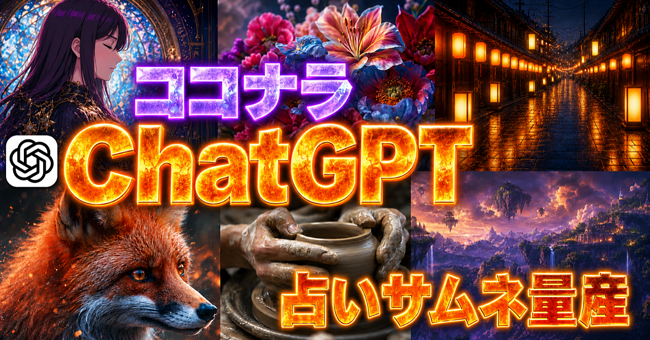 ChatGPTココナラ占いサムネイル作成キット〜占いメニューを入力するだけでデザイン案を量産する専用ツールが作れる手順書〜のアイキャッチ画像