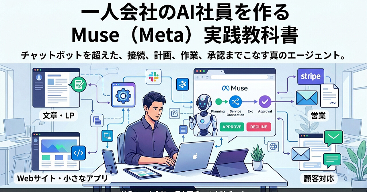 一人会社のAI社員を作るMuse(Meta)実践教科書のアイキャッチ画像