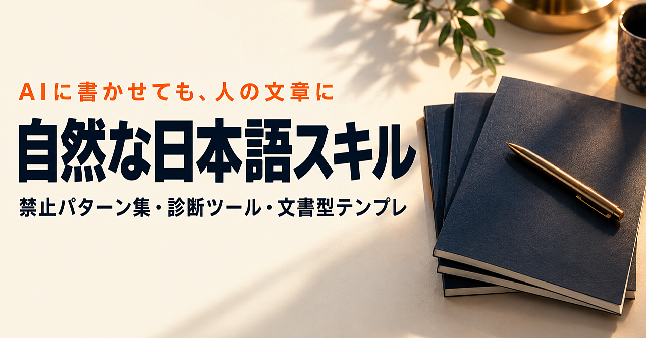AIに書かせた日本語を「人が書いた文章」に戻す。禁止パターン集・診断ツール・文書型テンプレを1つにした「自然な日本語スキル」(Claude Code / Codex / Gemini CLI対応)のアイキャッチ画像