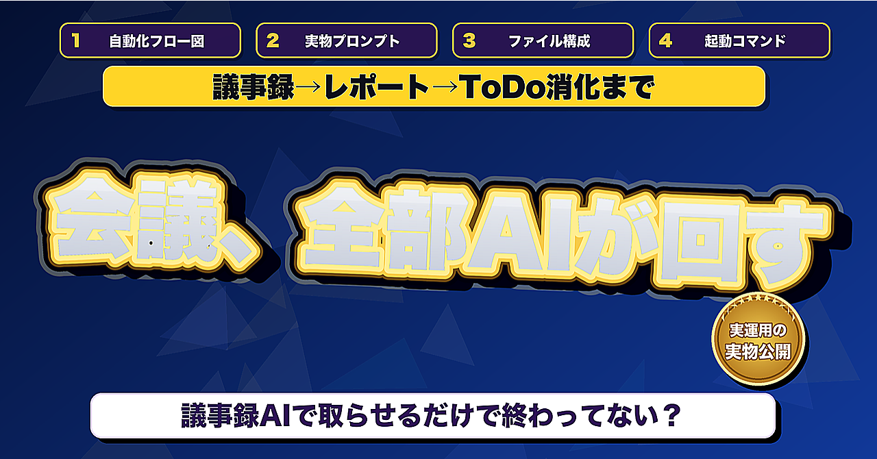 議事録、AIに取らせるだけで終わっていませんか？レポートもネクストアクションも全部AIエージェントが回して、次の会議までにToDoが終わっていた話