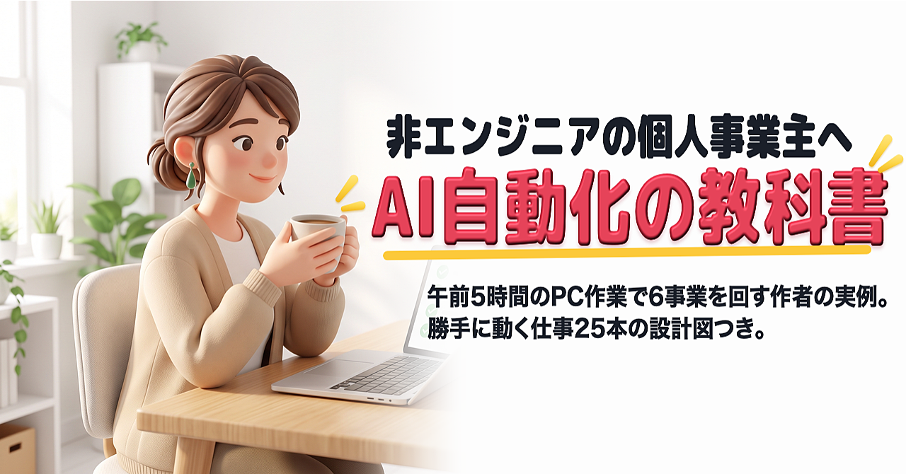 非エンジニアが午前5時間のPC作業で6事業を回すAI自動化の教科書【勝手に動く仕事25本の設計図】のアイキャッチ画像