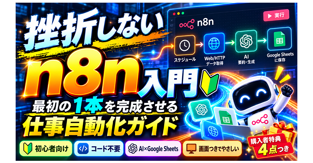 【挫折しないn8n入門】最初の1本を完成させる仕事自動化ガイドのアイキャッチ画像