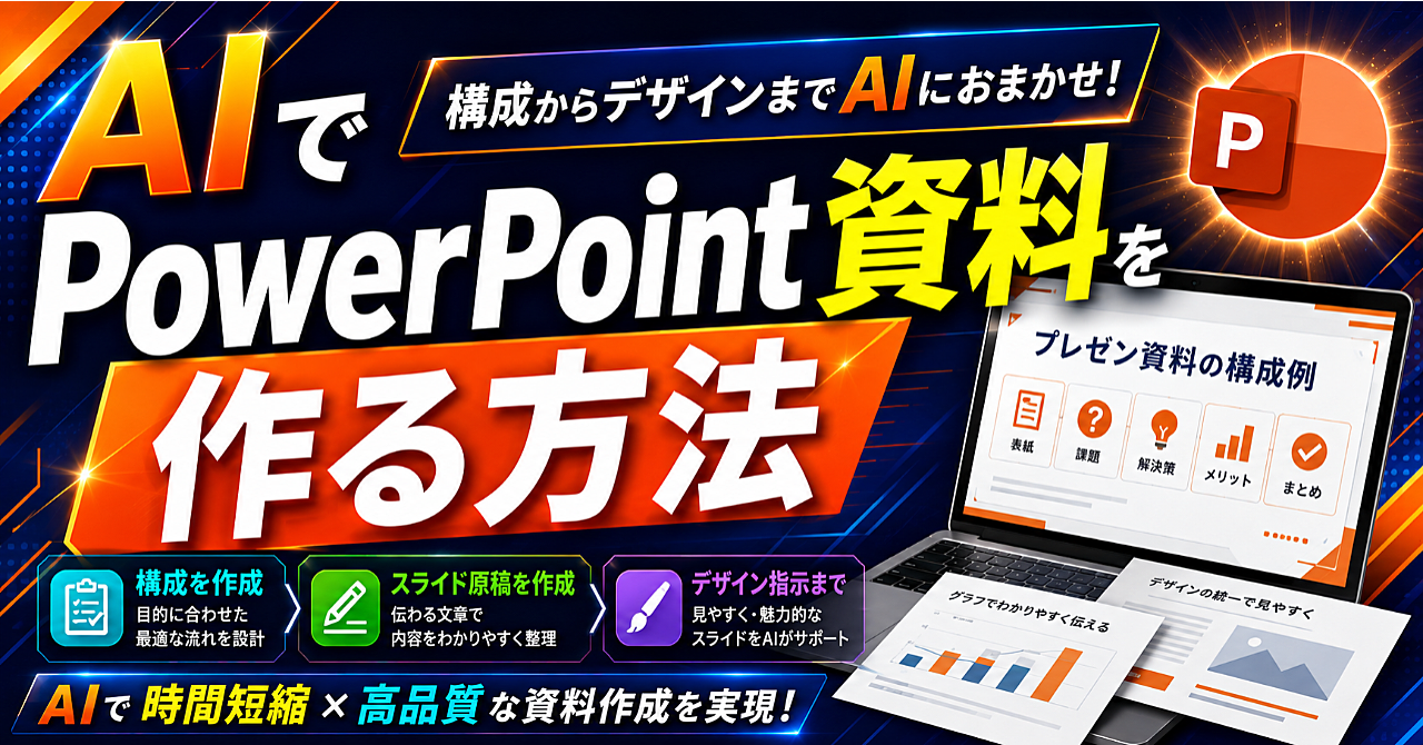 AIでPowerPoint資料を作る方法|構成・スライド原稿・デザイン指示までのアイキャッチ画像