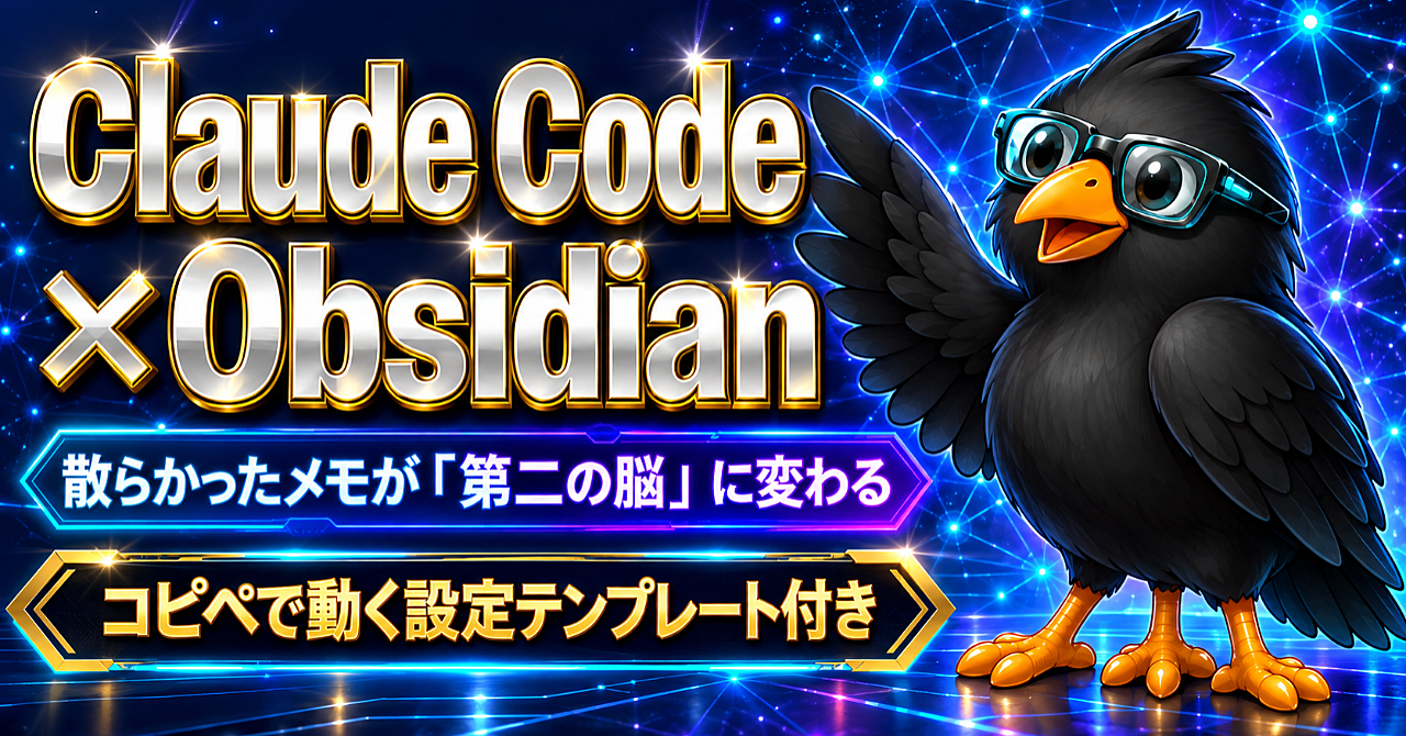 Claude Code×Obsidian実践ガイド|散らかったメモを「使える知識」に変える整理・要約・リンク付け【設定テンプレート付き】のアイキャッチ画像