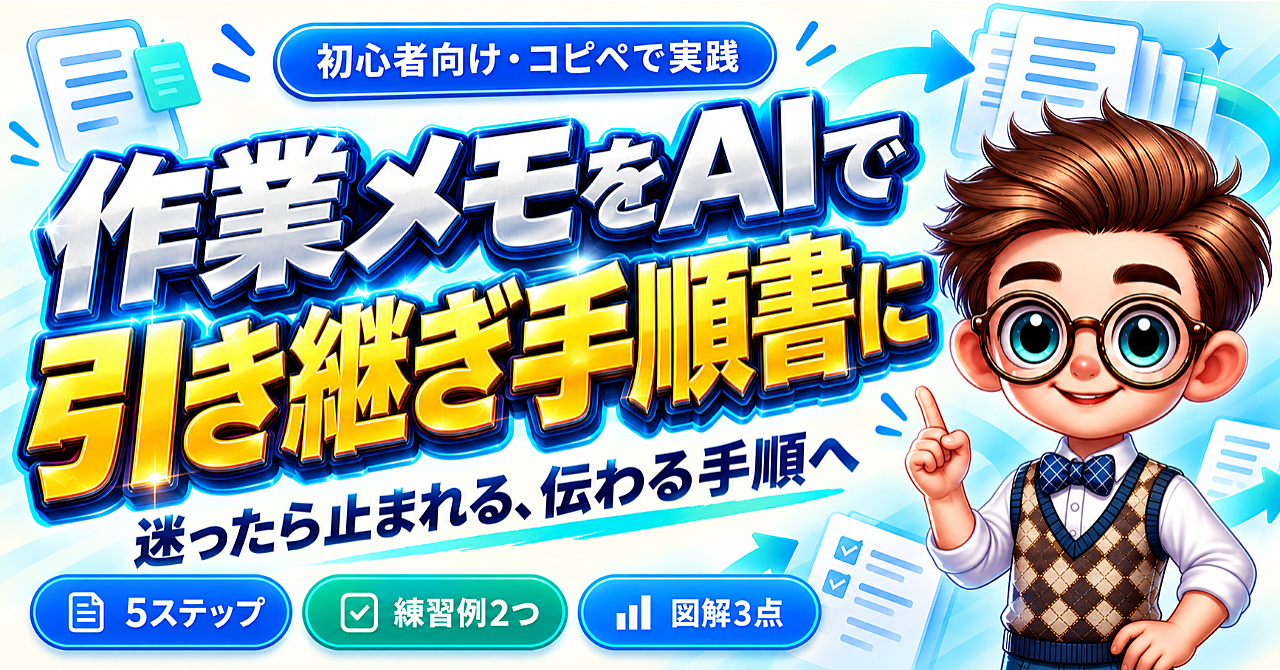 AIで引き継ぎ手順書を作る実践キット|架空メモ2例で学ぶ5ステップのアイキャッチ画像