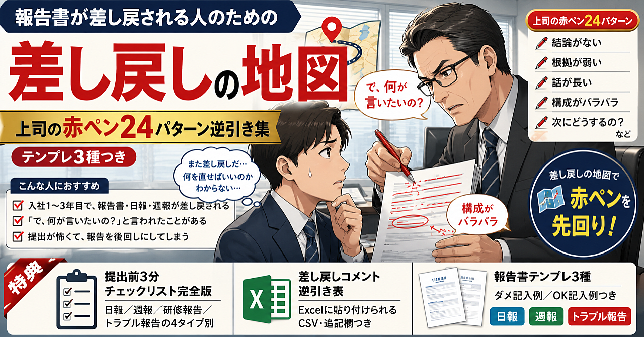 報告書が差し戻される人のための「差し戻しの地図」— 上司の赤ペン24パターン逆引き集【テンプレ3種つき】