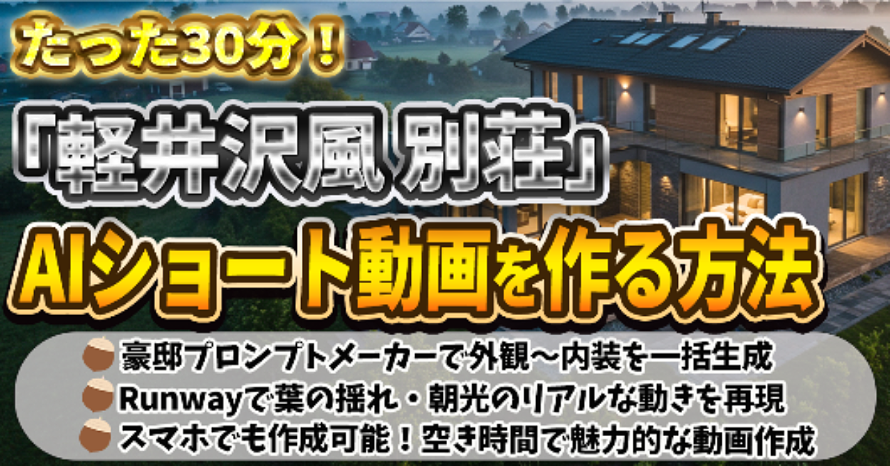 【たった30分!】「軽井沢風別荘」AIショート動画を作る方法