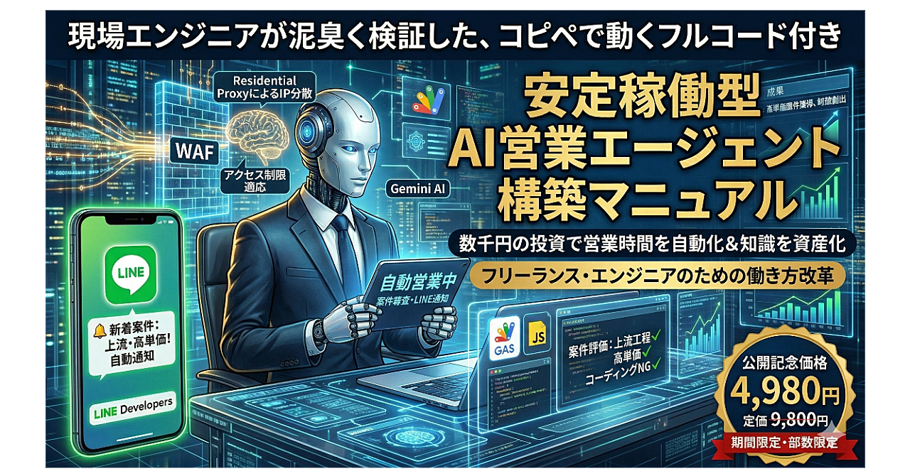 【部数限定：定価の半額】案件探しはAIに外注する時代。自分専用「AI営業エージェント」構築マニュアル（GAS付）