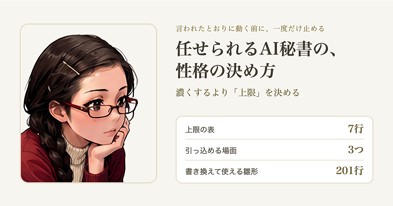 任せられるAI秘書の、性格の決め方 濃くするより「上限」を決めるのアイキャッチ画像