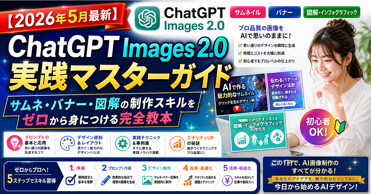 【2026年5月最新】ChatGPT Images 2.0実践マスターガイド｜サムネ・バナー・図解の制作スキルをゼロから身につける完全教本