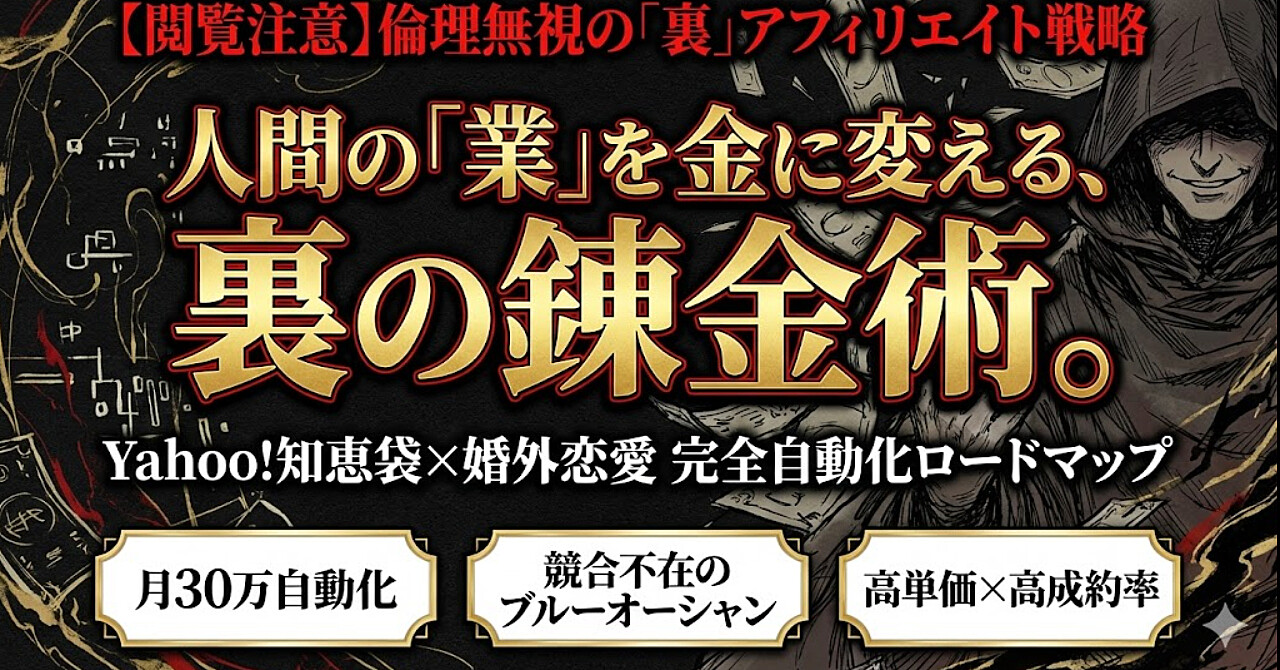 【悪魔的】Yahoo!知恵袋×婚外恋愛:人間の「業」を金に変える、月30万自動化ロードマップ