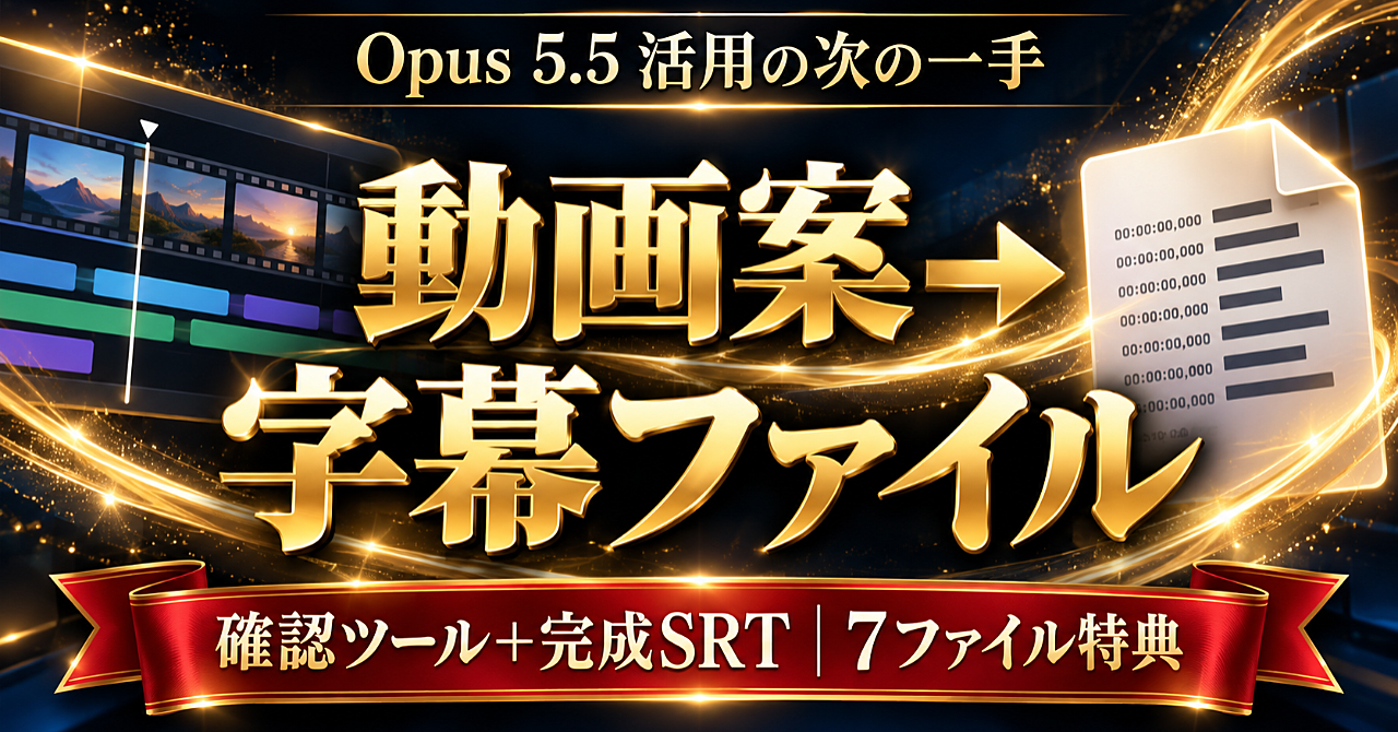 Opus 5.5の動画案を「字幕ファイル」にする|文字を出さない時間も残すSRT入門のアイキャッチ画像