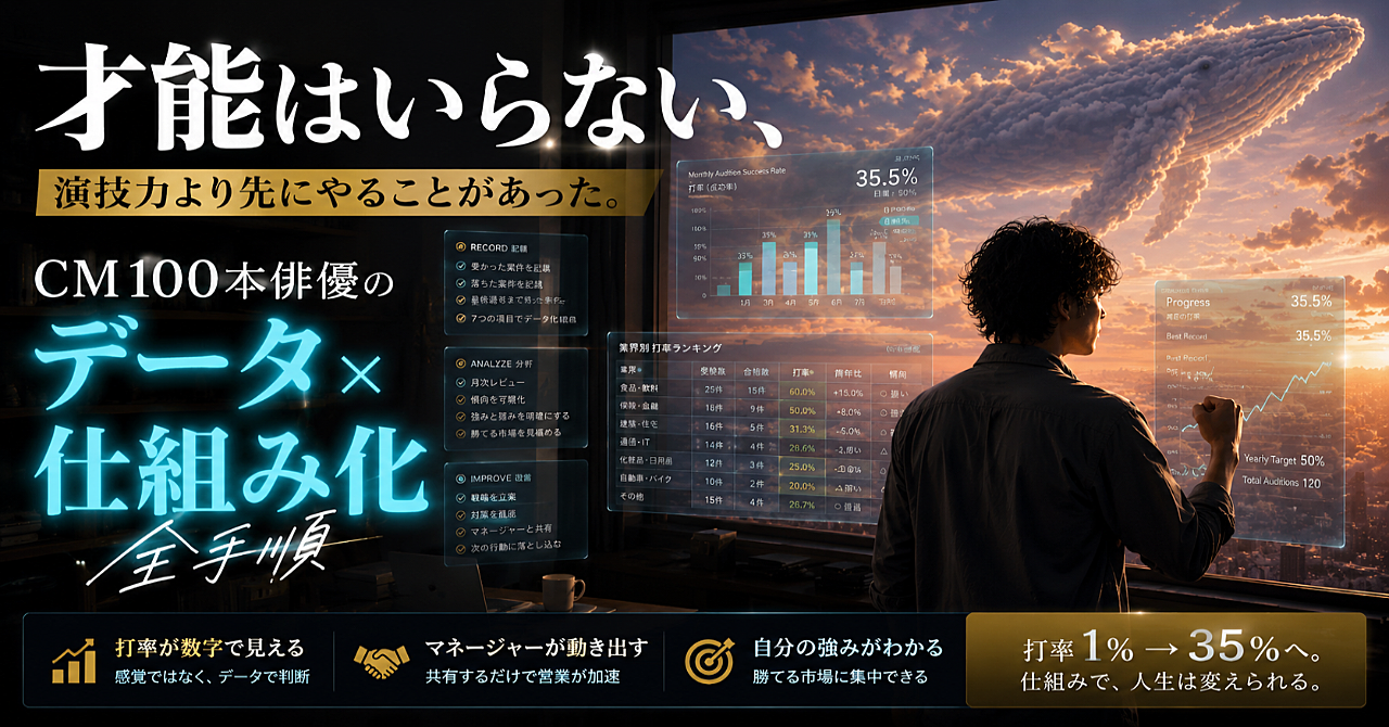 才能はいらない。演技力より先にやることがあった。──1%の打率を35%以上に変えた、CM100本俳優の『データ×仕組み化』全手順