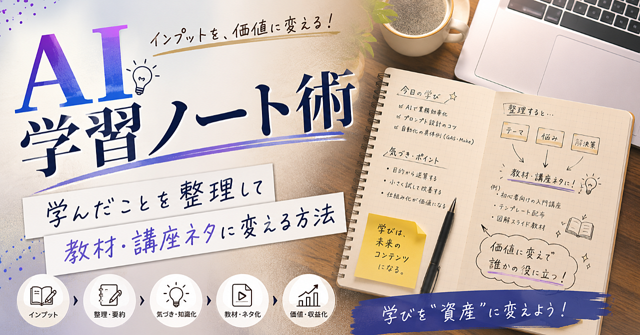 【AI学習ノート術】学んだことを整理して教材・講座ネタに変える方法