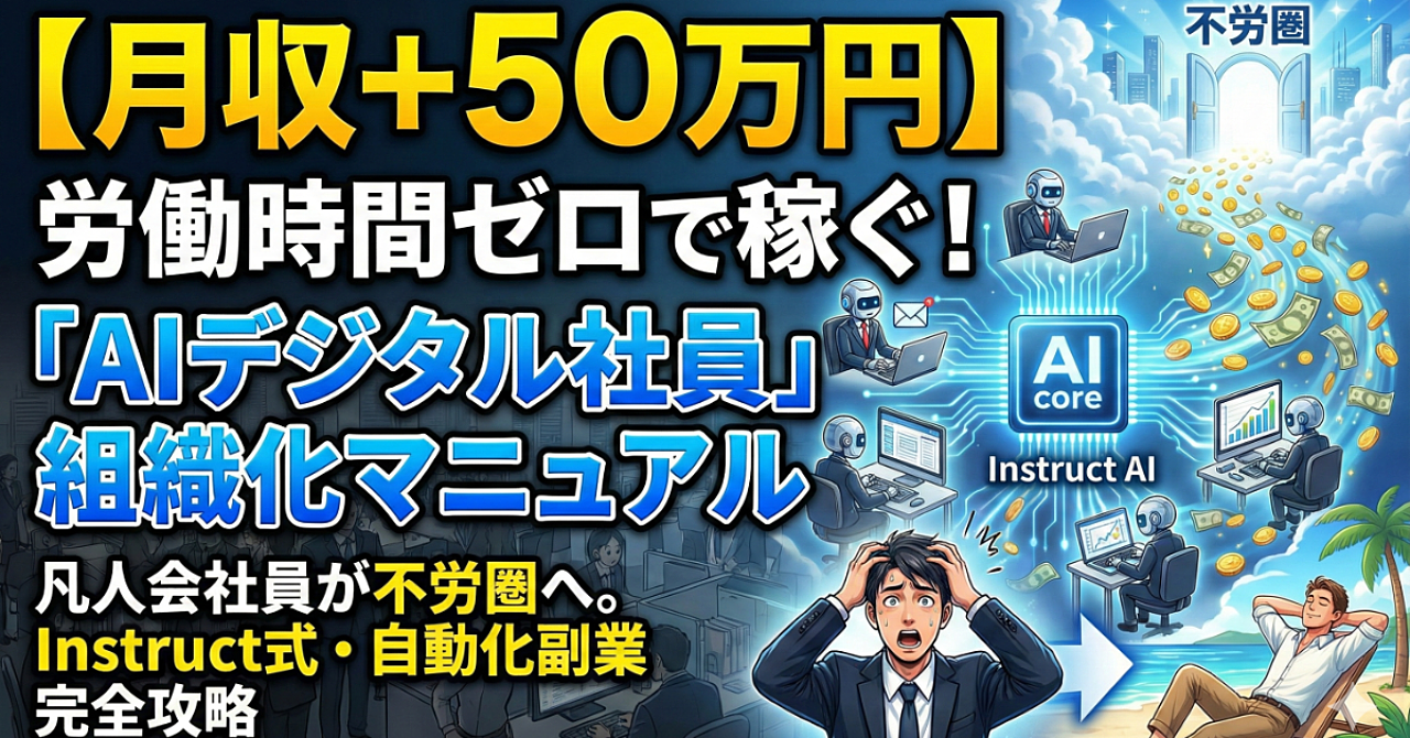 【月収+50万円の不労圏へ】凡人会社員が「AIデジタル社員」を組織化し、労働時間ゼロで稼ぎ続ける「Instruct式・自動化副業」完全攻略マニュアル
