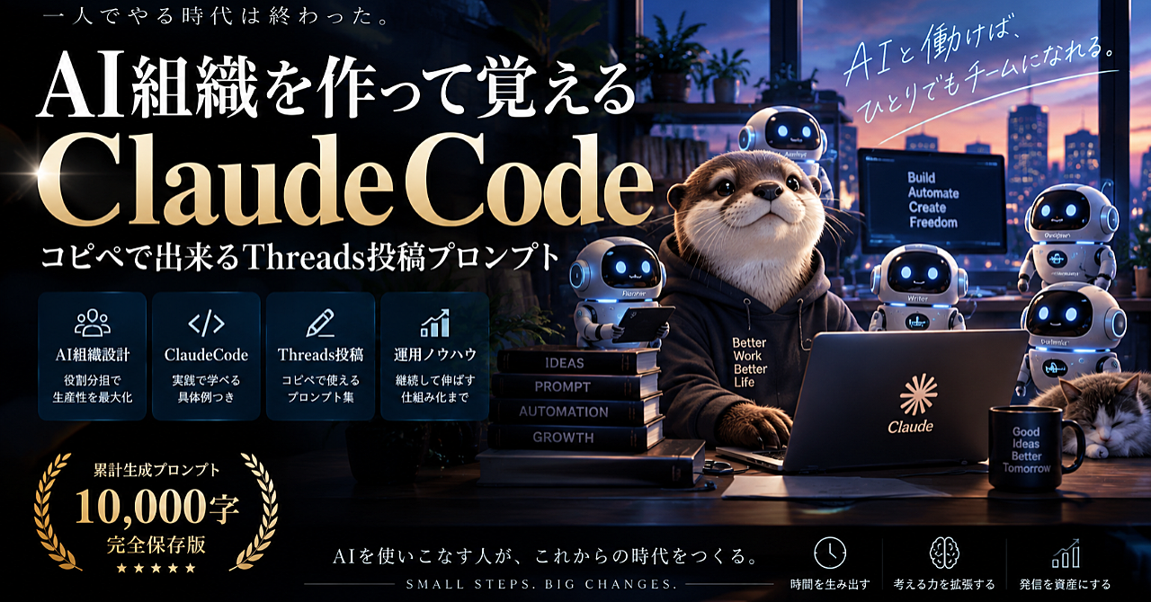 AI組織を作って覚えるClaude Code、コピペで出来るThreads投稿プロンプトのアイキャッチ画像