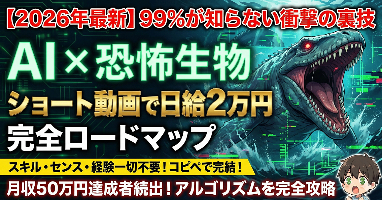 【2026年最新】99%が知らないAI×恐怖生物ショート動画で日給2万円を実現する完全ロードマップ