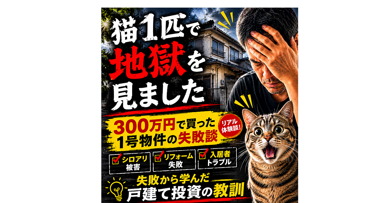 猫1匹で地獄を見ました
300万円で買った1号物件の失敗談